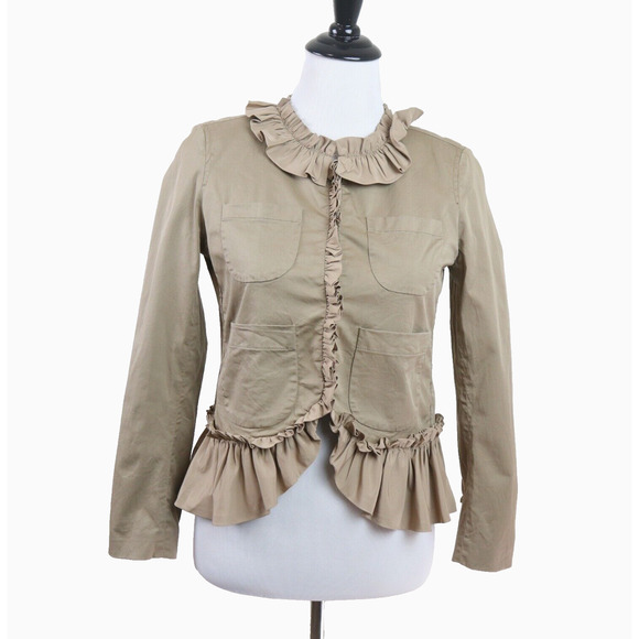 J Crew Size 0 Ruffle Chino Jacket Tan Ridge Khaki Tan G7578 *as is* - Picture 1 of 12